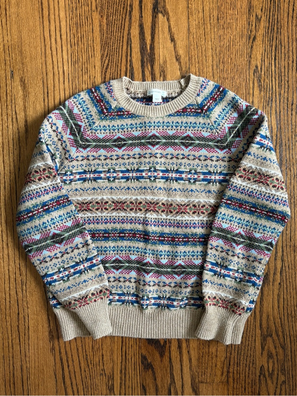 Crewcuts Beige Fair Isle Knit Sweater with Multicolor Pattern